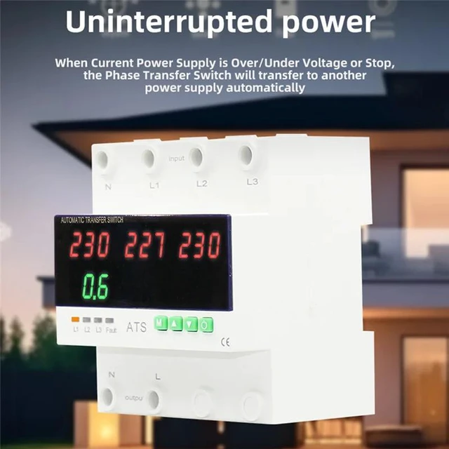 Alt view image 2 of 3 - Over Under Voltage Protector ATS Automatic Transfer Switch Phase Selector Uninterrupted Power Over Current Limiter 63A-AAAE