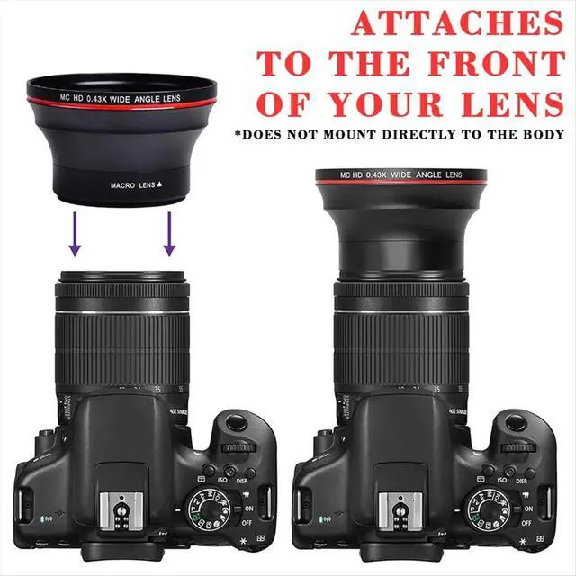 Alt view image 3 of 3 - 58MM 0.43X Professional HD Wide Angle Lens (w/Macro Portion) for 70D 77D 80D 90D Rebel T8i T7 T7i T6i T6s T6