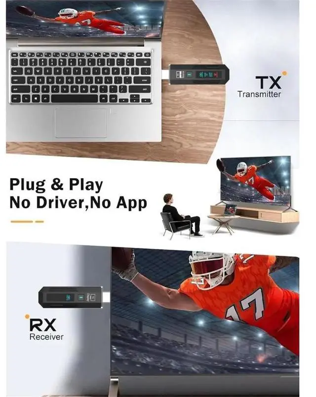 Alt view image 2 of 3 - 5G 50M -Compatible Transmitter and Receiver 1080P Transmitter Video Audio Extender for Laptop TV Projector