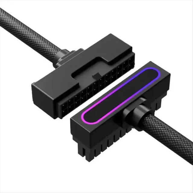 Alt view image 2 of 3 - ATX24PIN Extension Cable with ARGB SYNC One-Line Connection Computer Power Extension Cable Side Bend 90 Degrees 30cm A