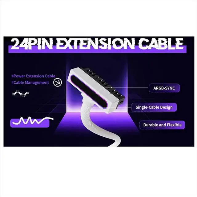 Alt view image 3 of 3 - ATX24PIN Extension Cable with ARGB SYNC One-Line Connection Computer Power Extension Cable Side Bend 90 Degrees 30cm A