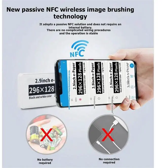Alt view image 2 of 3 - 2.9inch Passive NFC-Powered E-Paper Display Battery-Free NFC Tag Screen Low Power E Ink Module for Smart Labels IoT