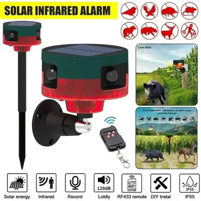 Alt view image 3 of 6 - Solar Infrared Motion Sensor Waterproof Outdoor Animal Repeller 129Db Dog Barking Sound Alarm Motion Sensor