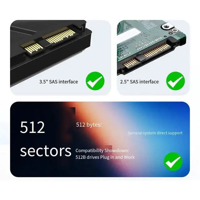 Alt view image 2 of 3 - 512-Sector 29PinSAS-to-SATA3.0 Adapter Board Supports 2.5"/3.5" Desktop Drives 6Gbps with 7pin SATA Extension Cable