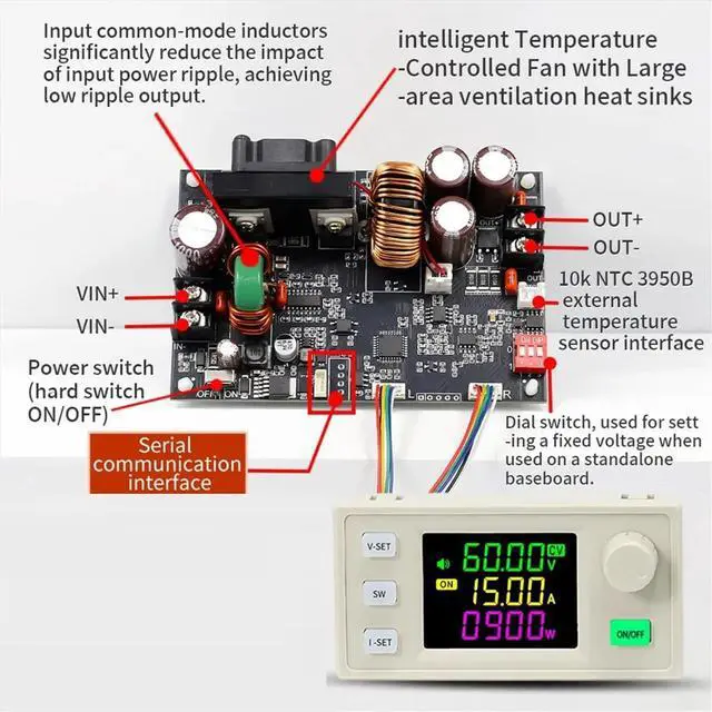 Alt view image 2 of 3 - XY6015LV CNC Adjustable DC Power Supply Constant Voltage Constant Current Maintenance 15A/900W Step-Down Module