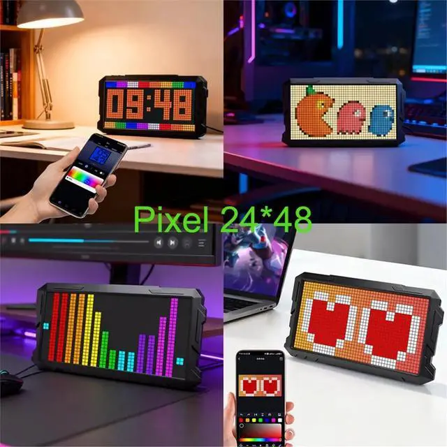 Alt view image 2 of 3 - LED Pixel Screen Clock RGB Nightlight DIY Graffiti Animation Drawing Panel for Game Room Decor Gift Idea Pixel 16x32