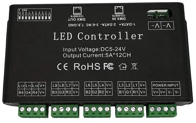Main image of 12 Channel Decoder RGB LED Controller 60A PWM DMX512 Dimmer Driver for RGB LED Strip and LED Module Light DC12V-24V
