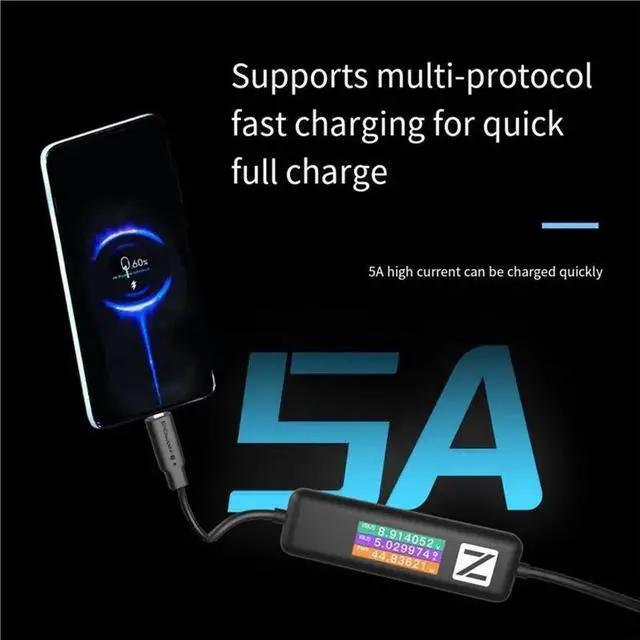 Alt view image 2 of 6 - AK001 Multi-Function 240W USB PD Charging Test Cable With Color Display Compatible With USB-C Devices 48V 5A