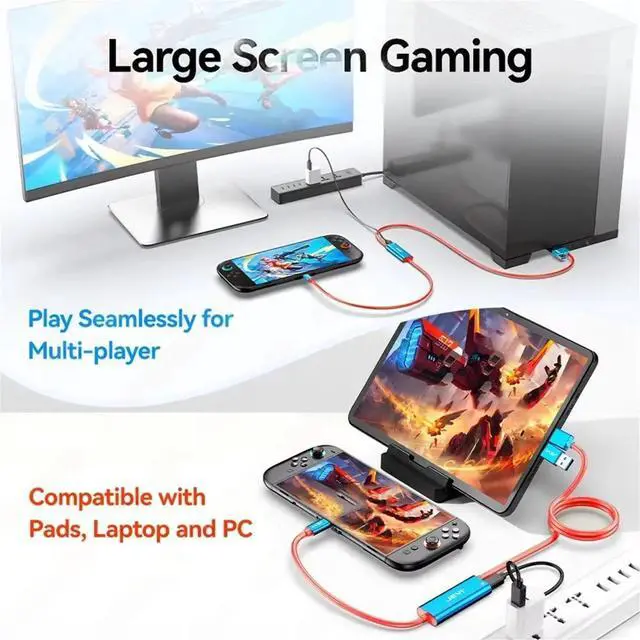 Alt view image 2 of 3 - Video Capture Card with 100W PD USB C to USB A/C Live and Record Video Audio Gaming for Switch 2/1/OLED