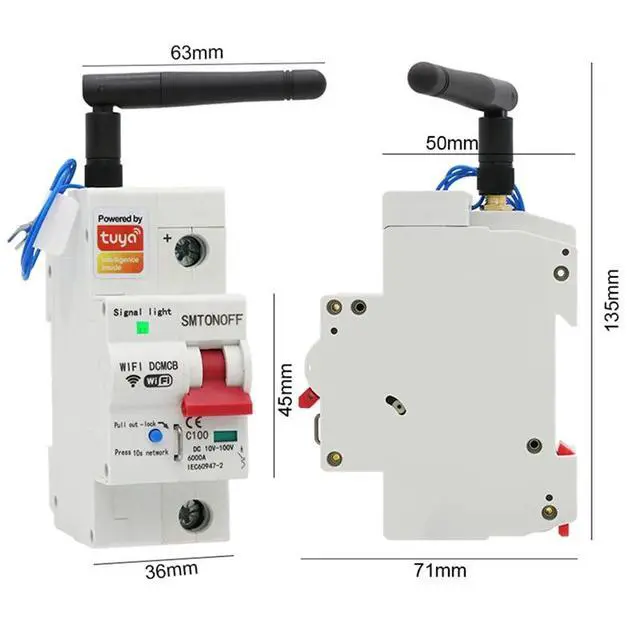 Alt view image 2 of 6 - Tuya Smart Life DC Smart Circuit Breaker 12V 24V 48V Overload Short Circuit Protection For Alexa Google Home
