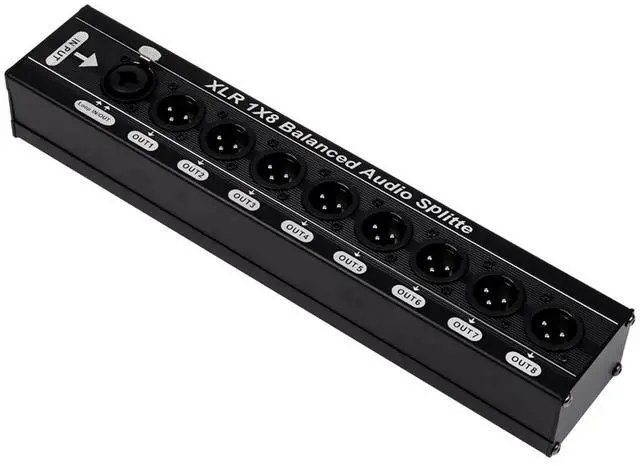 Main image of XLR 1x8 Balanced Audio Splitter 1 in 8 Out 3 Pin XLR Audio Splitter Audio Signal Splitter Box One Loop Output Audio Box