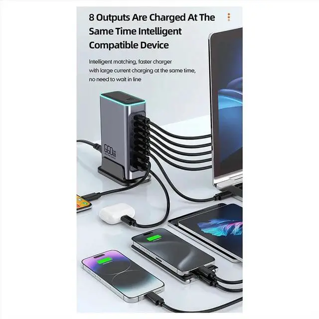 Main image of 660W GaN Charger USB C Fast Desktop 8-Port USB Type C PD Charger 3.0 Fast Charger for 16/15 for EU-PLUG