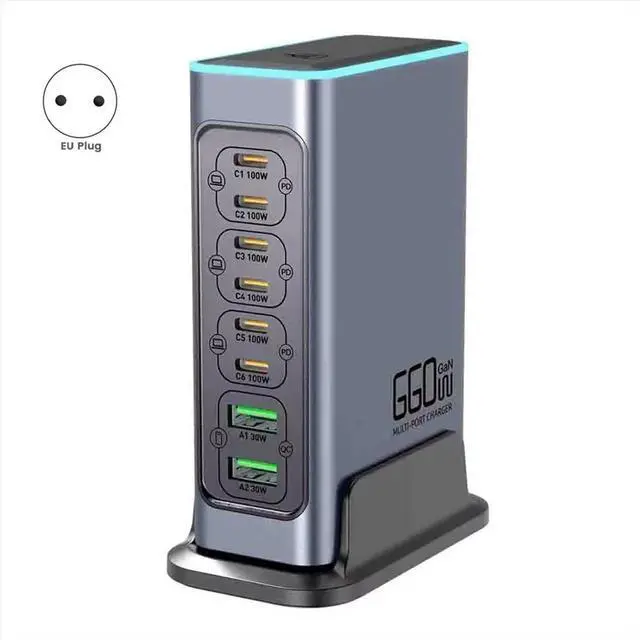 Alt view image 3 of 3 - 660W GaN Charger USB C Fast Desktop 8-Port USB Type C PD Charger 3.0 Fast Charger for 16/15 for EU-PLUG