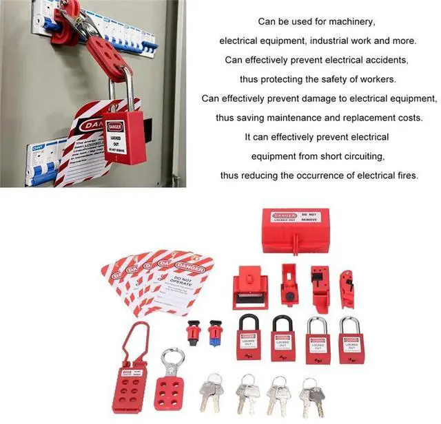 Main image of IDUD Electrical Lockout Tagout Kit, Universal Clamp On Circuit Breaker Lockouts Loto-Safety Locks Hanging Tags Set