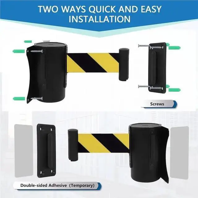 Alt view image 2 of 6 - Wall Mount Retractable Belt Barrier 2 Pack,Fixed Retractable Belt Barrier With Steel Case 16' Black And Yellow Belt