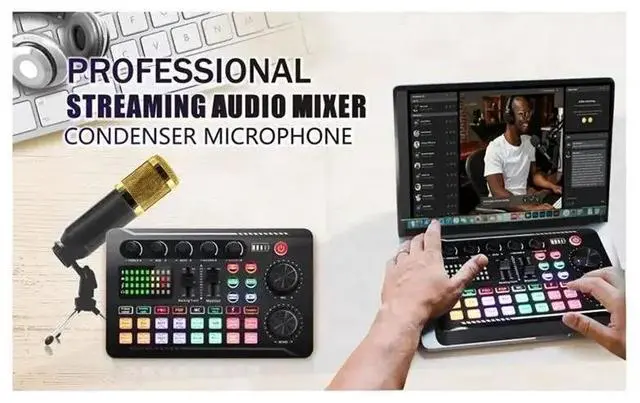 Alt view image 3 of 6 - F998 Sound Card Podcast Equipment Bundle,With Microphone Set ,Music/Recording Live Streaming For DJ Disco Device B