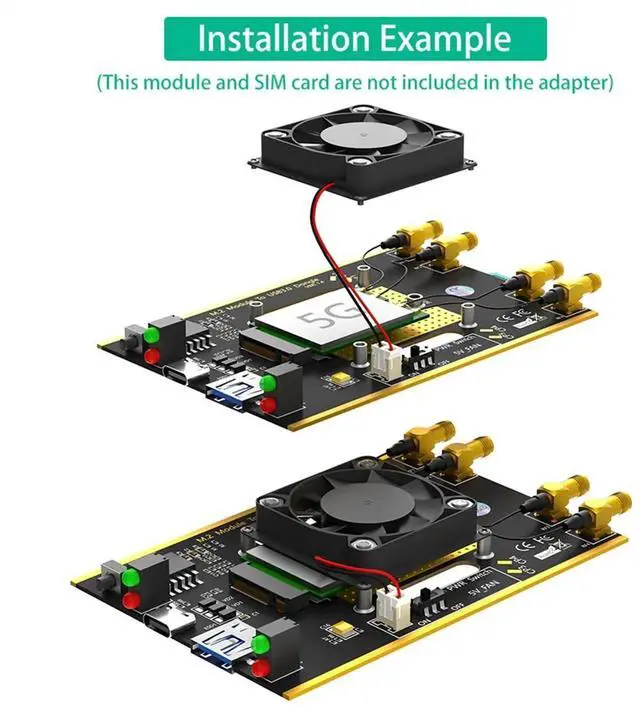 Main image of USB 3.0 to NGFF M.2 B-Key Adapter 1 SIM Card Slot 4 Antennas & Case with USB Cable for 5G 4G LTE WWAN Modem