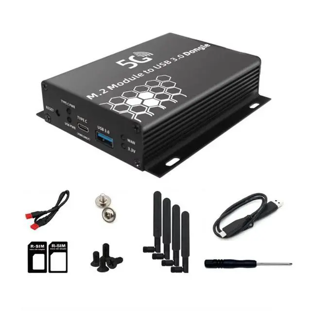 Alt view image 2 of 3 - USB 3.0 to NGFF M.2 B-Key Adapter 1 SIM Card Slot 4 Antennas & Case with USB Cable for 5G 4G LTE WWAN Modem