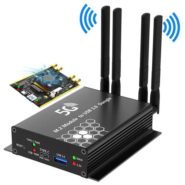 Alt view image 3 of 3 - USB 3.0 to NGFF M.2 B-Key Adapter 1 SIM Card Slot 4 Antennas & Case with USB Cable for 5G 4G LTE WWAN Modem