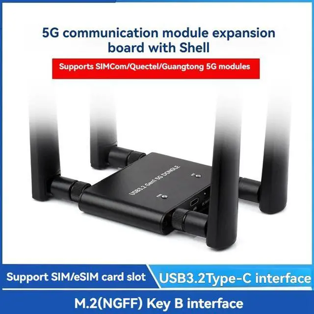 Alt view image 2 of 3 - USB 3.2 Gen1 5G DONGLE Expansion Board with 4 Antennas Aluminum Alloy Shell Supports M.2 Key B Interface