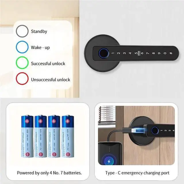 Alt view image 3 of 6 - Smart Fingerprint Door Lock,Biometric Door Knob With Keypad, APP Control Handle For Bedroom, Office Hotel, Apartment