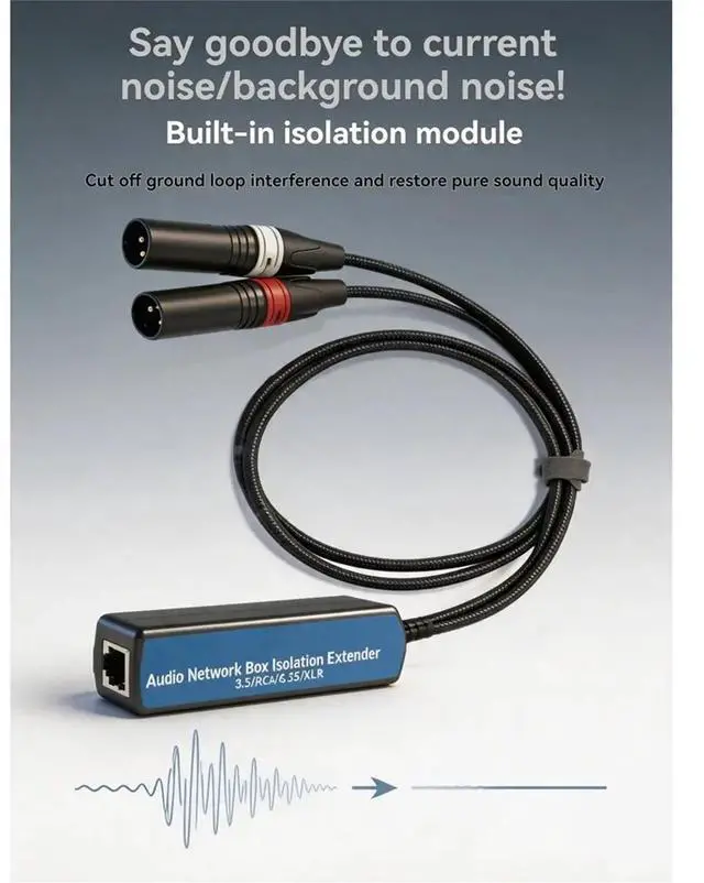 Alt view image 2 of 3 - 2-Channel XLR to RJ45 Network Cable Extender Audio Network Box Isolation Extender 500 Meters Transmission Male + Female
