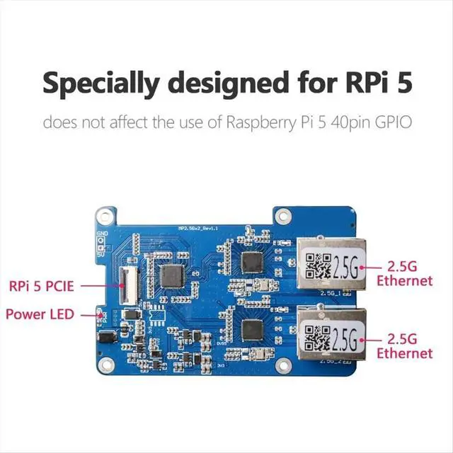 Alt view image 2 of 3 - MP2.5GD for Rasbperry Pi 5 PCIE to Dual 2.5G Ethernet HAT RTL8125 Expansion Board Support for RPi OS and