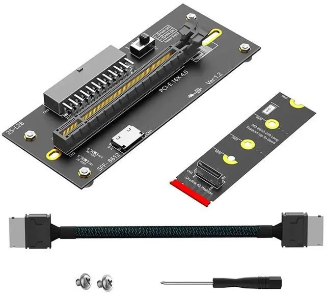 Alt view image 3 of 3 - M 2 to PCIE 4.0 X16 Riser Cable with Oculink SFF-8612/8611 32G/Bps for M2 SSD M-Key 2242 2260 2280 PWR ATX 24PIN Power