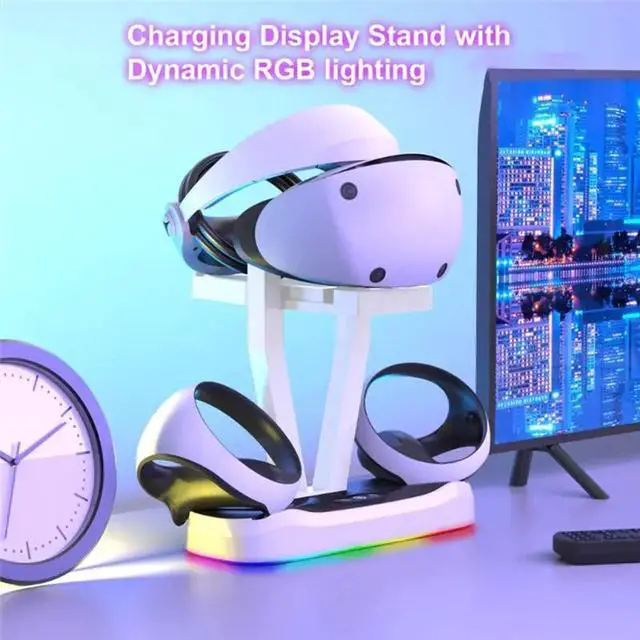 Alt view image 3 of 3 - For PS VR2 Charging Station with Colorful RGB Light and Headset Holder,VR Game Controller Charging Dock Charging Stand