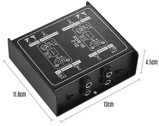 Main image of Premium Direct Injection Molded Audio Box - Passive DI Unit Canceller with Input Pad for Guitar and Connections