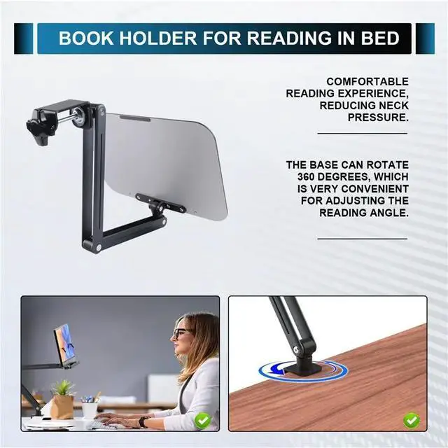 Alt view image 2 of 3 - IDUD Desk Clamp Bookshelf For Reading, Ergonomic Design,Adjustable Height To 20 Inch With Swivel Base Cookbook Holder
