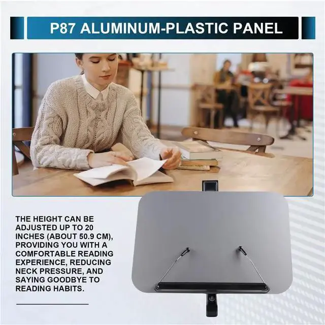 Alt view image 3 of 3 - IDUD Desk Clamp Bookshelf For Reading, Ergonomic Design,Adjustable Height To 20 Inch With Swivel Base Cookbook Holder