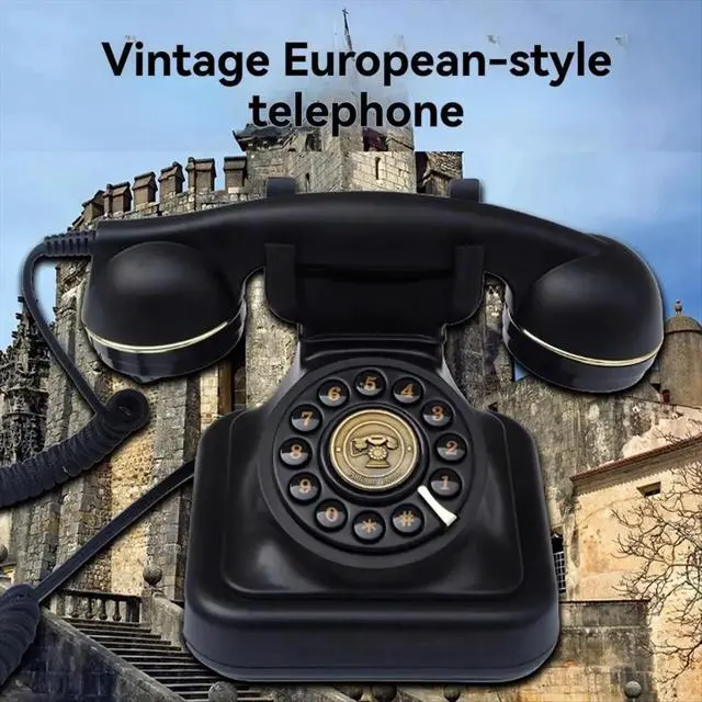 Alt view image 3 of 3 - Retro Style Wired Telephone Plug-in Home Fixed Landline Antique European Telephone Fashion Decoration Black