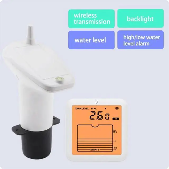 Alt view image 3 of 3 - Ultrasonic Water Tank Liquid Depth Level Meter with Temperature Sensor, Time Display, and Alarm Water Tank Level Meter