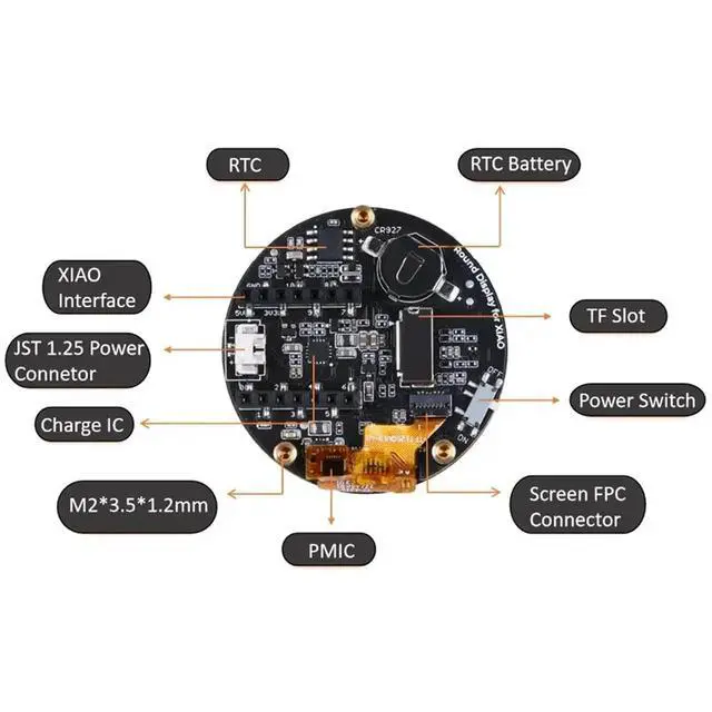 Alt view image 2 of 3 - Round Display 1.28 Inch Round Touch Screen,240x240,65k Colors,RTC,Charge IC,TF Card Slot ForProgrammable Touch Watch