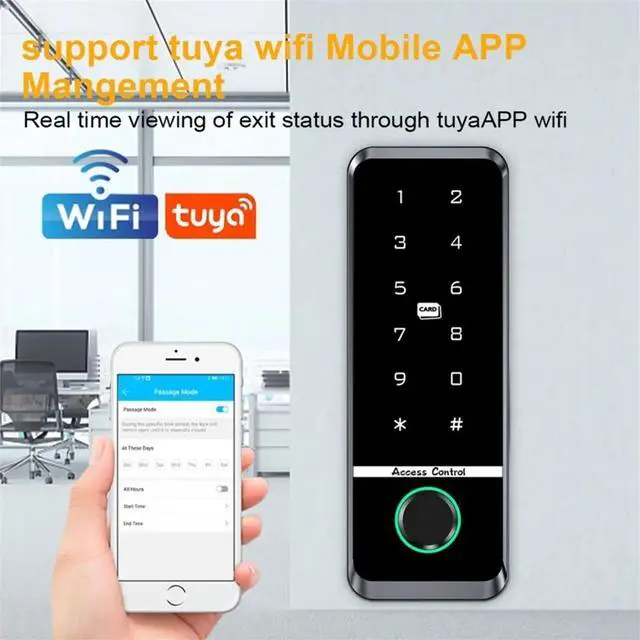 Alt view image 2 of 3 - Tuya Smart Door Lock Fingerprint Access Control Home Security System Electronic Gate Opener RFID Keypad with 10PCS Card