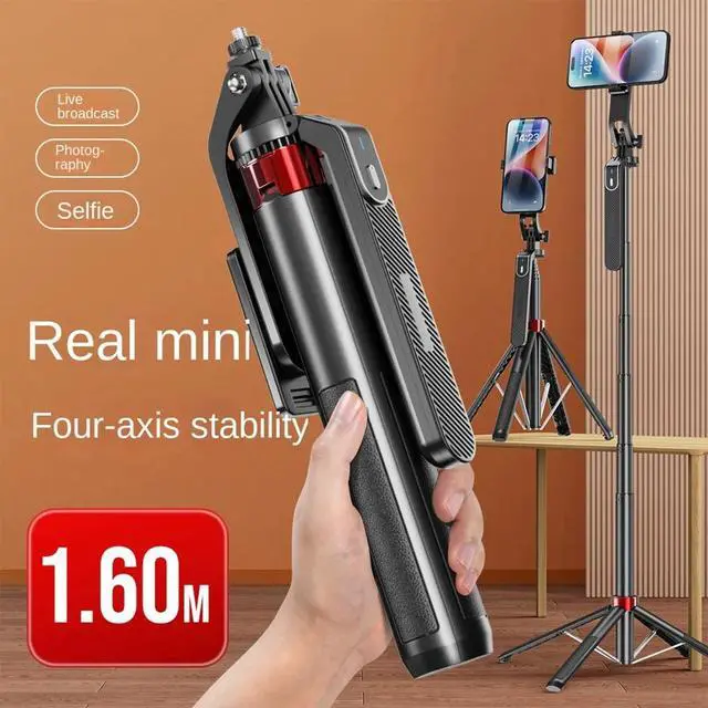 Alt view image 2 of 3 - P185 Aluminum Alloy 1.6M Handheld Stabilizer Floor Telescopic Pole Quadrupod Mobile Phone Bluetooth Selfie Stick-B
