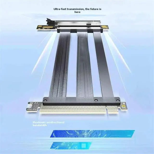 Alt view image 2 of 3 - PCIe 5.0 X16 Riser Cable Compatible with PCIe 5.0 GPU 90 Degree Slot GPU Extension for 5090 25CM