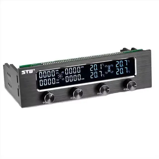 Alt view image 3 of 3 - Multi-Function PC CPU 4 Channel Fan Controller Speed Control Adjuster LCD Cooling Front Panel