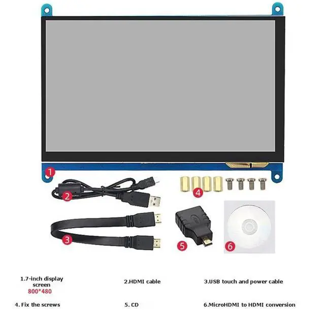 Alt view image 2 of 3 - For 5 4 3 B+ 7 Inch Touch Screen 800x480 IPS Display Full Fit -Compatible Interface Monitor