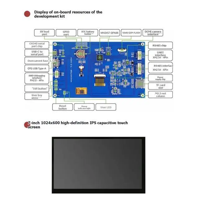 Alt view image 2 of 3 - MH2457 Development Board, 7-Inch 1024x600 Screen Panel Integrated Development Kit, LVGL Capacitive Screen
