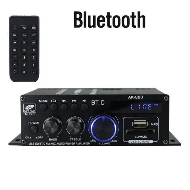 Alt view image 3 of 3 - Ak380 800W 12V Power Amplifier Bluetooth Stereo Home Car BASS Audio Amp Music Player Car Speaker Class D FM USB/SD S