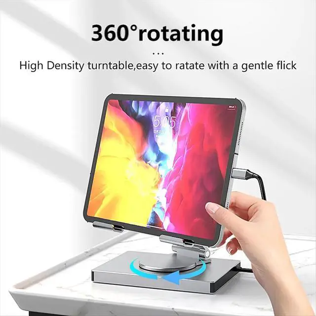 Alt view image 3 of 3 - 9 in 1 USB C Hub with 360° Rotating Stand -Compatible 4K60Hz PD 100W USB 5Gbps SD TF Aux 3.5mm for Pro Tablet
