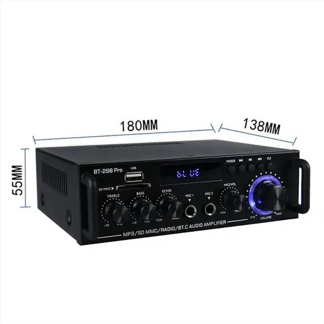 Alt view image 3 of 3 - Amplifier Bt 298 Pro Home Theater Amplifier Karaoke Dual Channel Stereo Bluetooth 5.0 Maximum 800W Upgrade EU Plug