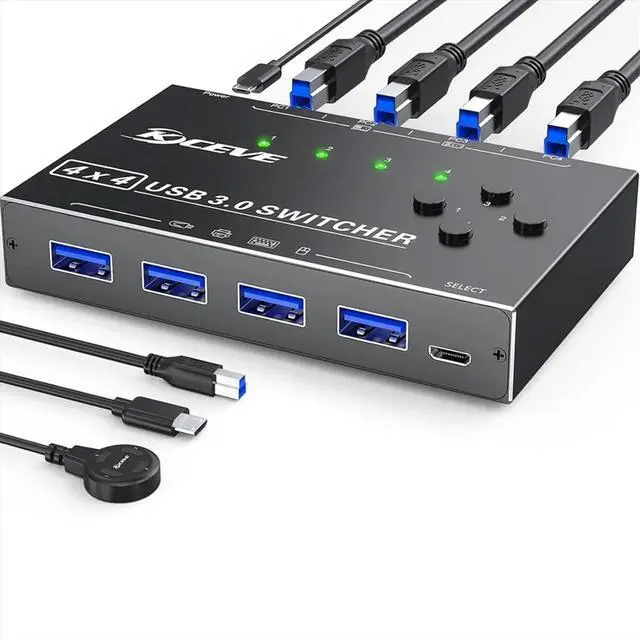 Alt view image 3 of 3 - USB 3.0 Switch 4 Computers, 4 Ports USB Switch for Keyboard Mouse Switch Printer Sharer