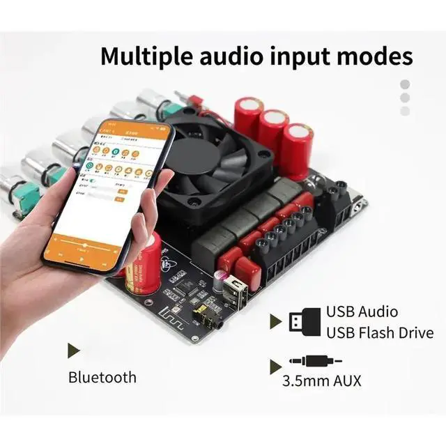 Alt view image 3 of 3 - XY-DP600H 2.1 Channel Bluetooth Amplifier Board 300Wx2 Subwoofer DC 19-51V Support Bluetooth AUX U Disk FLAC APE MP3