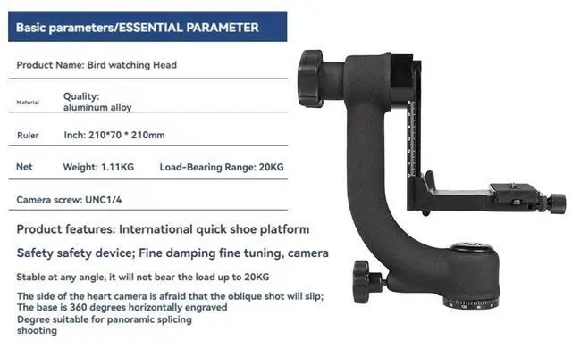 Main image of Photography Gimbal Tripod Heads Monopod Telephoto Lens Bird Heads Gimbal for Professional Photography Supplies