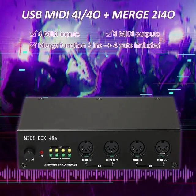 Alt view image 3 of 3 - UM4x4 USB MIDI Interface 4 in /4 Out 64 MIDI Channels 4i/4o + Merge 2i4o MIDI Box