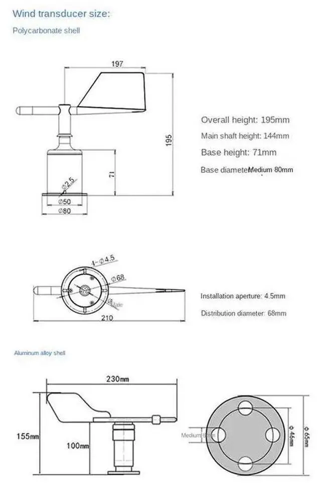 Main image of 30M/S Polycarbon Wind Speed Direction Sensor Weather Station Outdoor 3 Cup Anemometers Sensor Output 0-5V