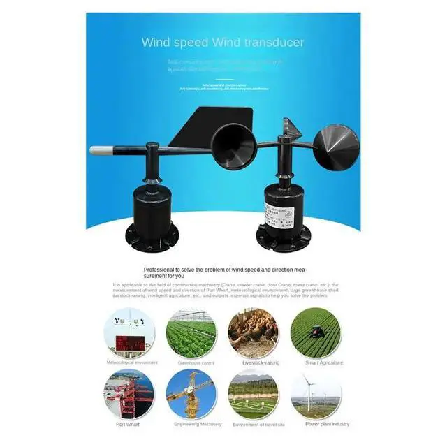 Alt view image 3 of 3 - 30M/S Polycarbon Wind Speed Direction Sensor Weather Station Outdoor 3 Cup Anemometers Sensor Output 0-5V